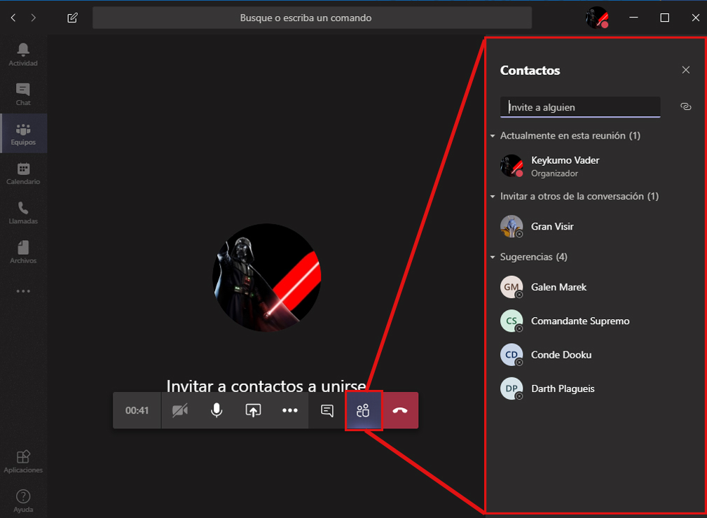 Buscar contactos para unirse a reunión Microsoft Teams