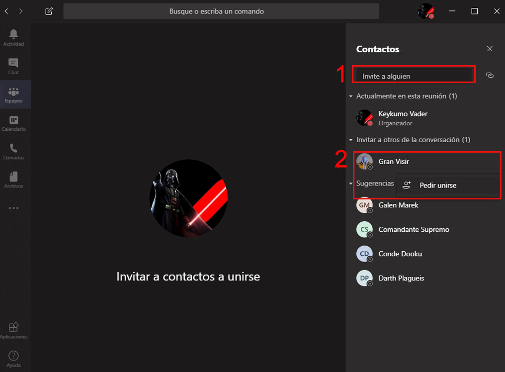 Invitar contactos a unirse 