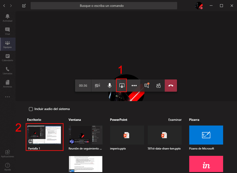 Compartir ventanas y escritorio en Microsoft Teams