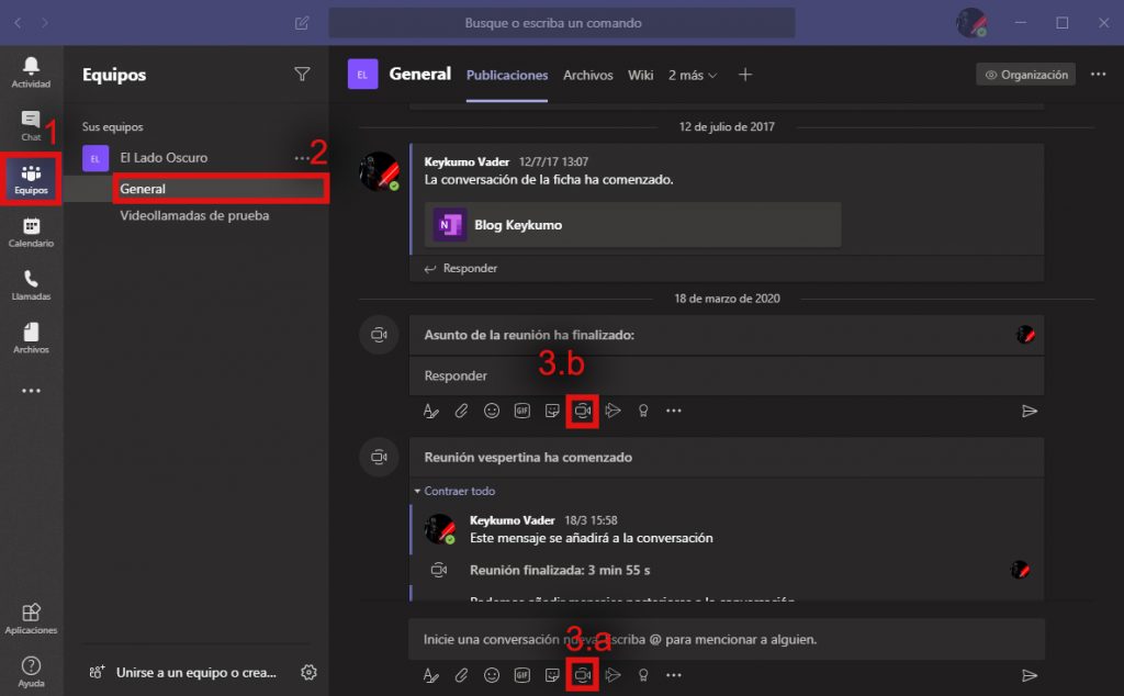 Diferencias entre reunion en canal y reunion en conversación