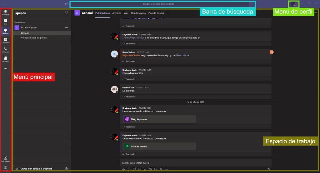 Pantalla principal Microsoft Teams