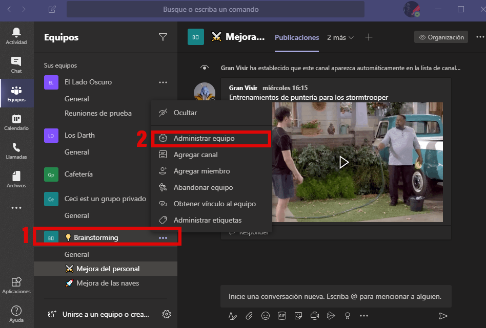 agregar miembros desde la administración de Equipo