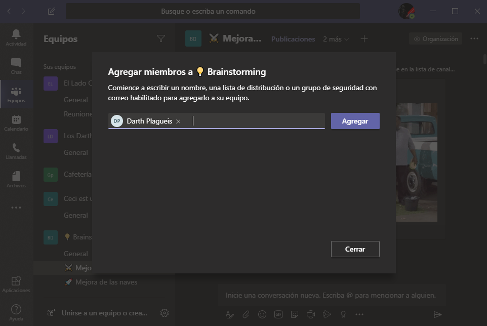 Añadir miembros al equipo 