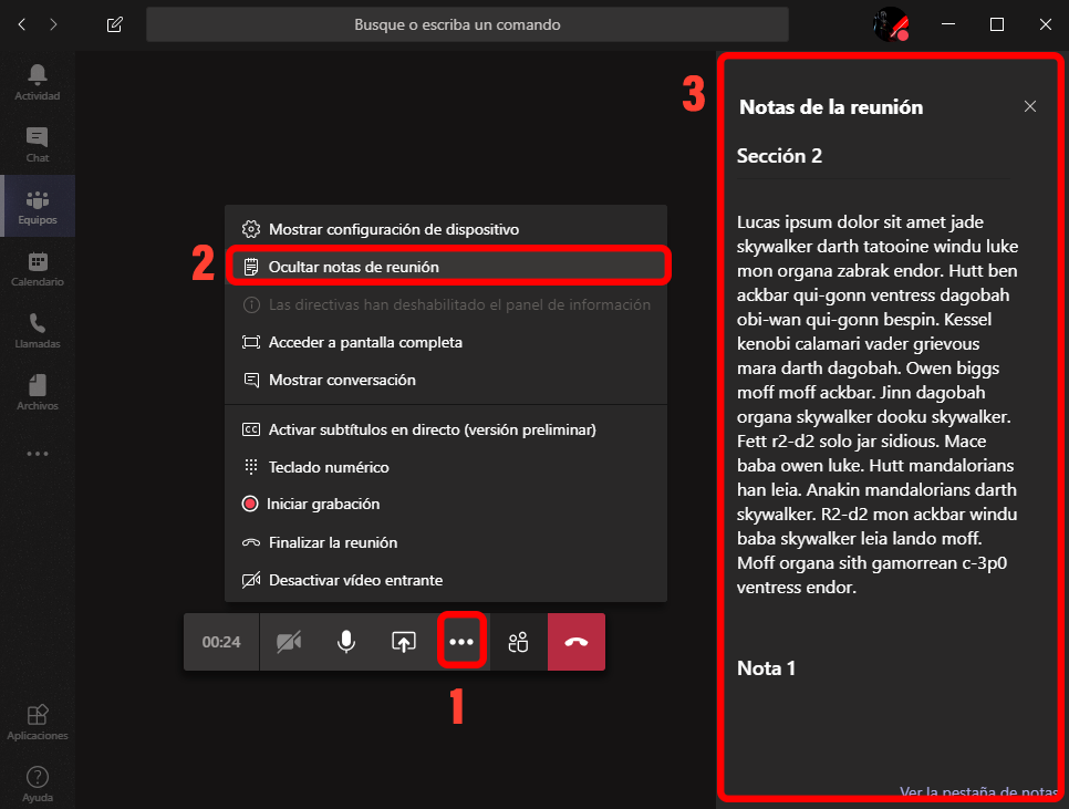Pasos a seguir para tomar notas en las reuniones de Microsoft Teams