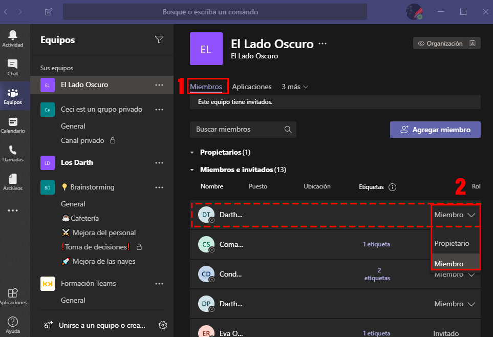 Cómo cambiar roles a usuarios de Microsoft Teams
