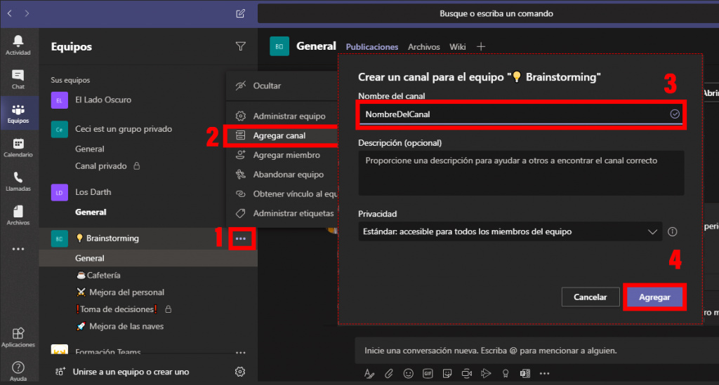 Crear un canal estándar en Microsoft Teams