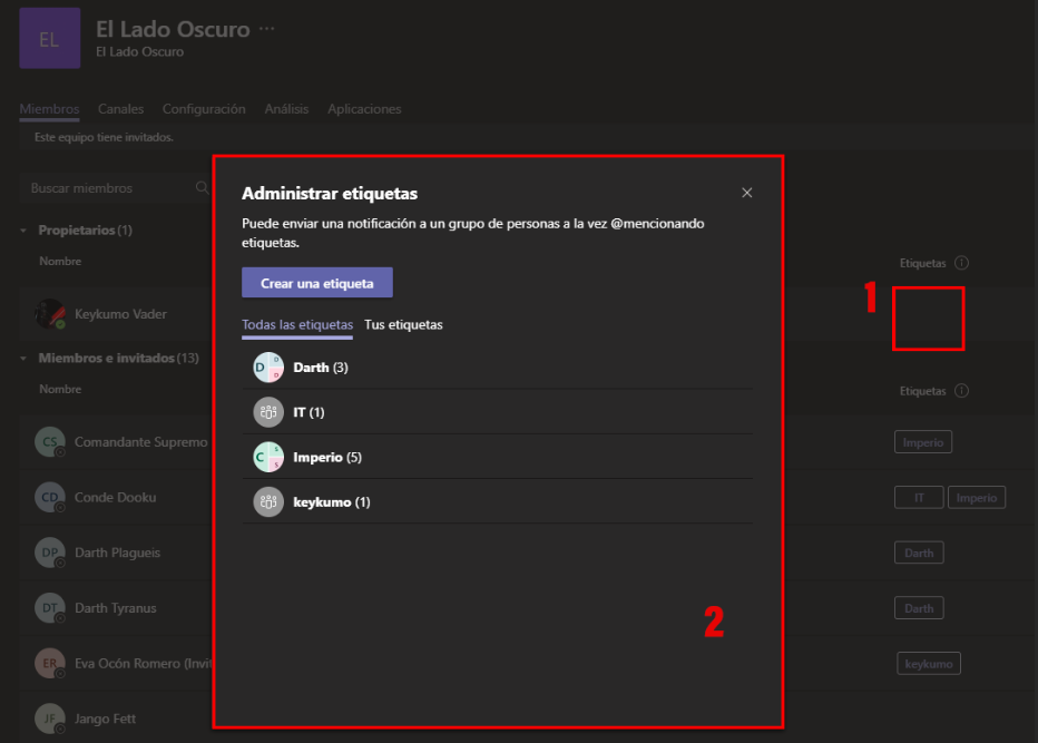 Administración de Etiquetas de Microsoft Teams