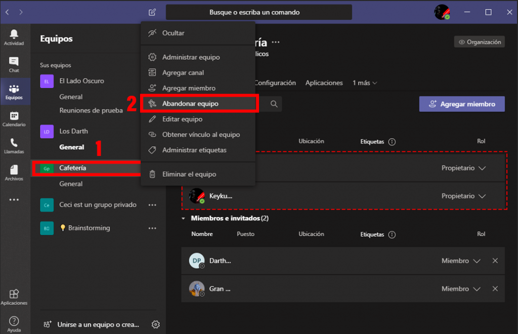 Cómo abandonar equipo en Microsoft Teams