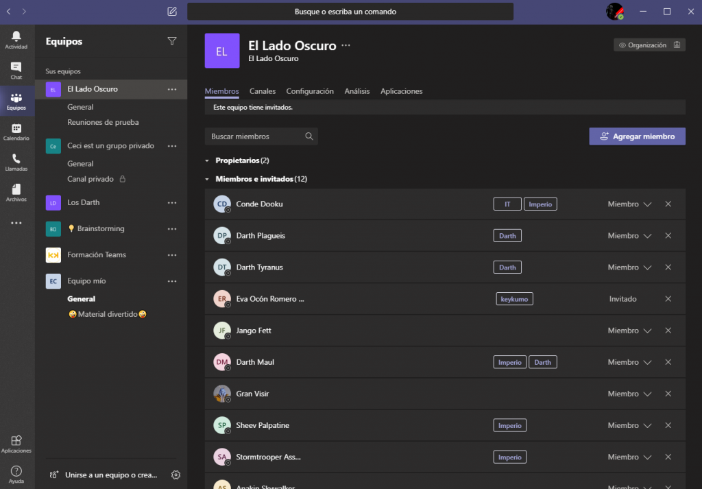 gestionar etiquetas en Microsoft Teams