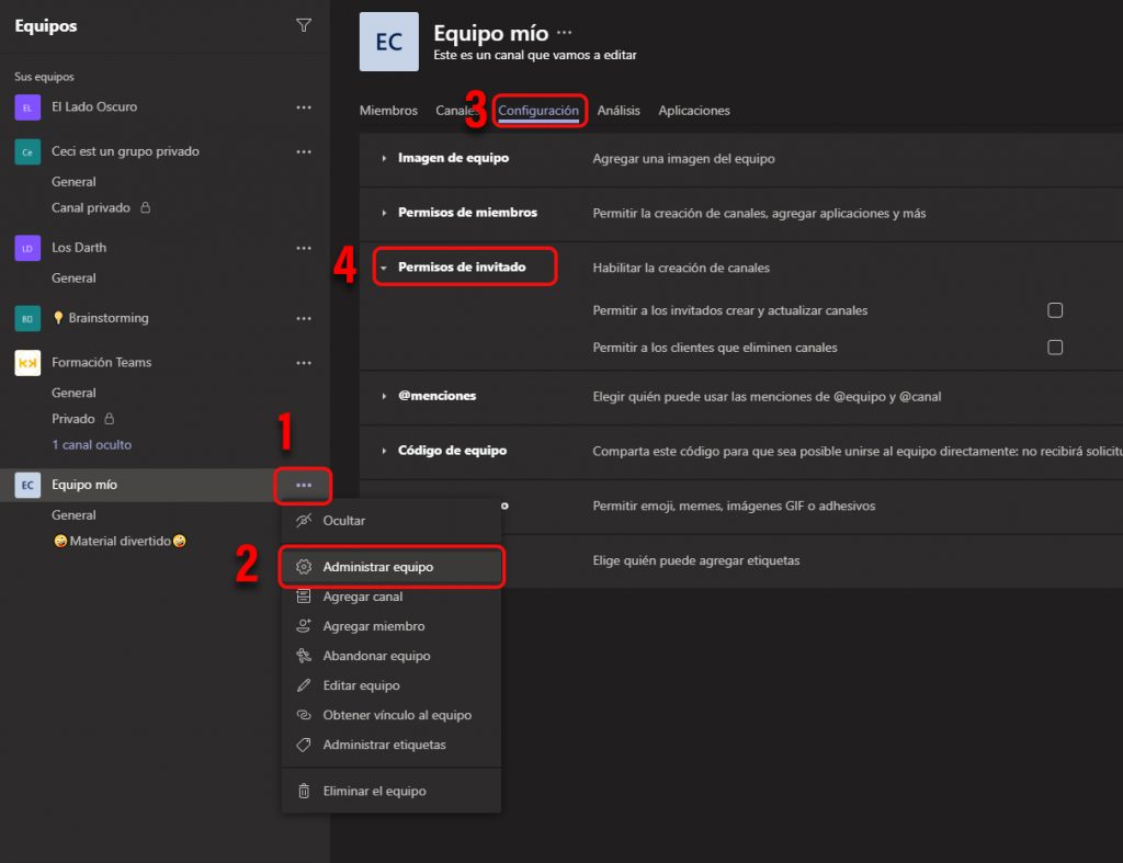 Como administrar permisos de los invitados en Microsoft Teams