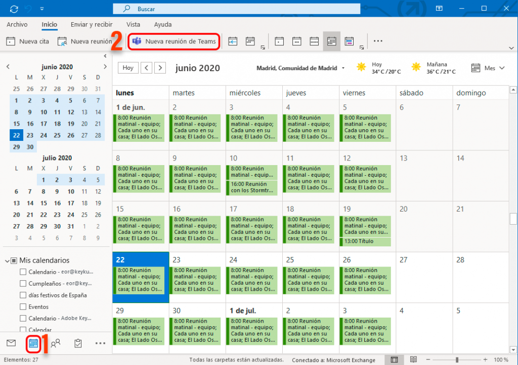 Cómo crear una reunión desde el Outlook