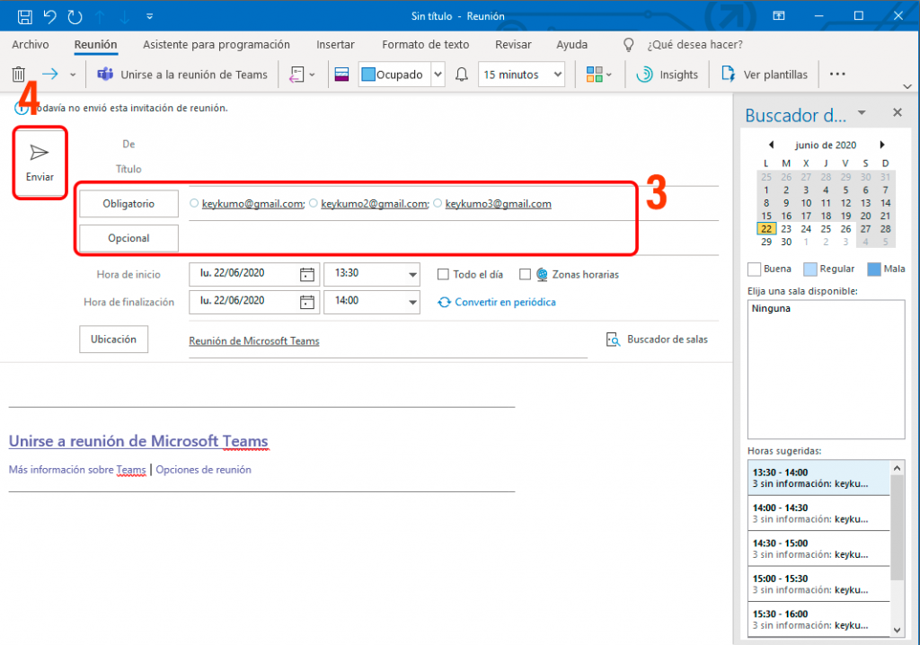 Cómo crear una reunión desde el calendario de Outlook