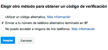 código de verificación numero de teléfono alternativo