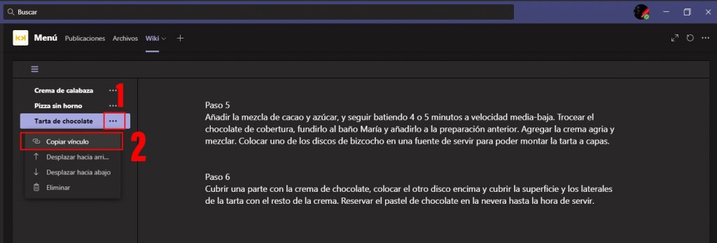 Enlazar paginas de Wiki en Microsoft Teams