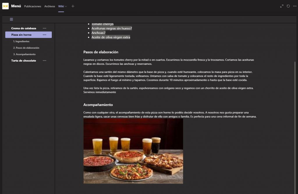 Cómo ordenar secciones en la wiki de Microsoft Teams