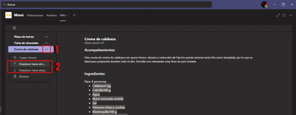 Cómo reordenar wikis en Microsoft Teams