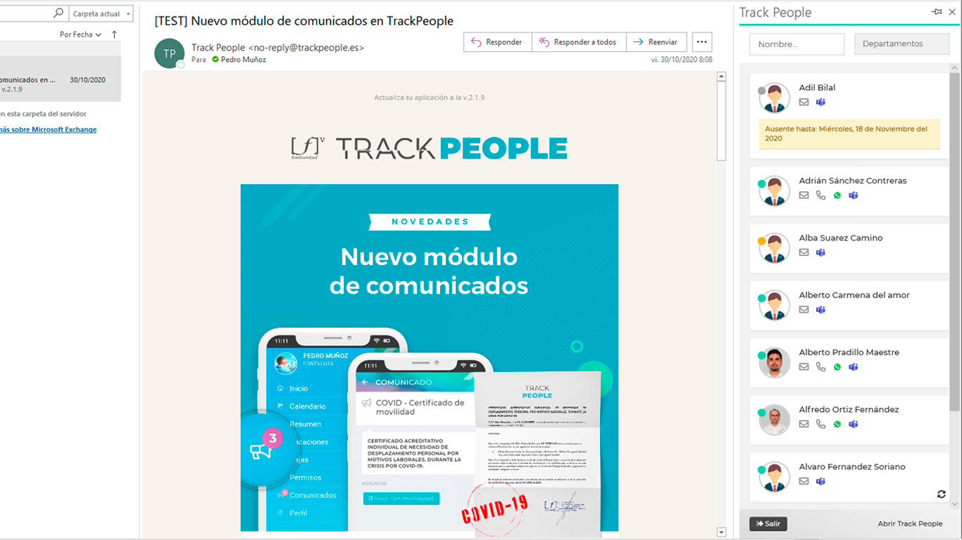 Plugin para Outlook de Track People