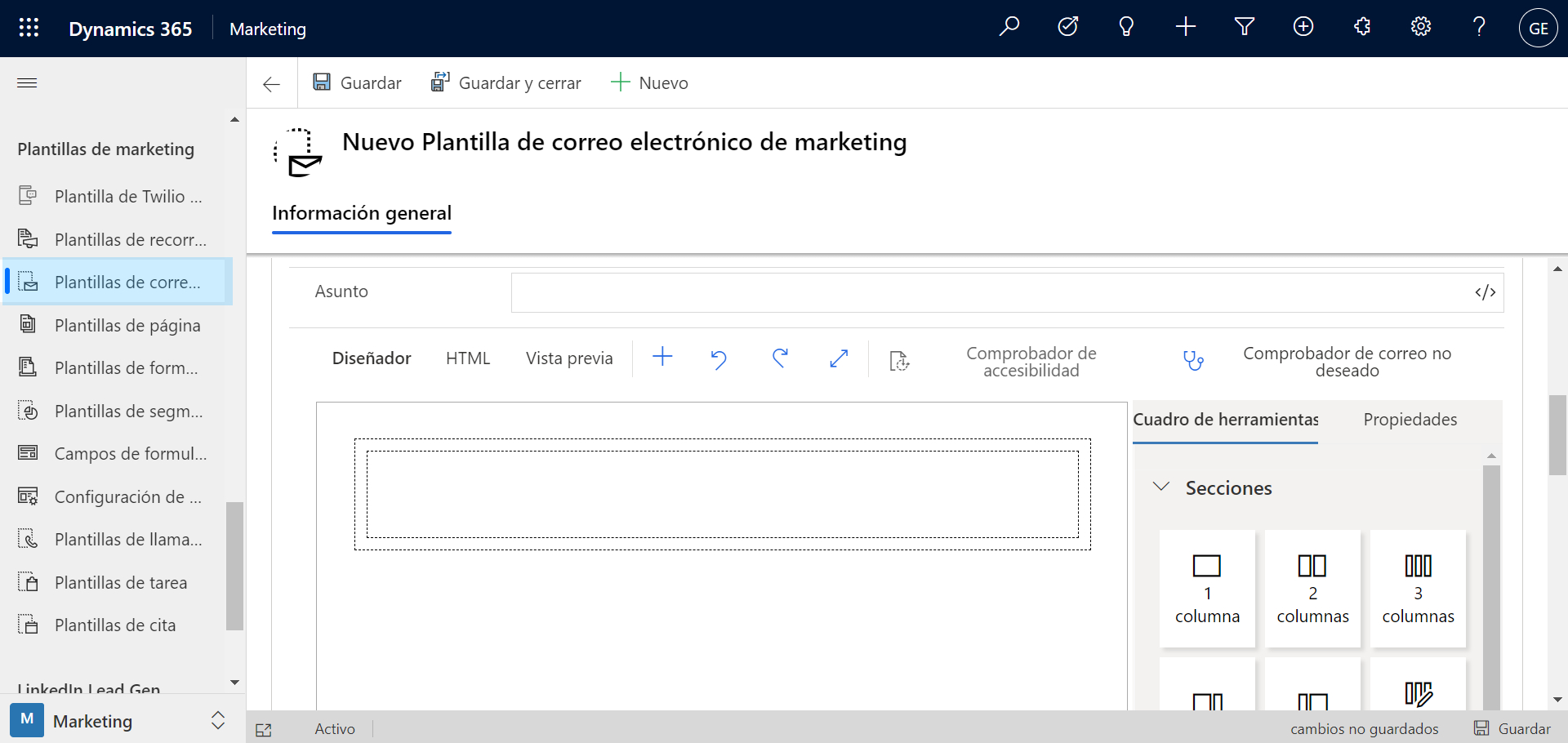 Plantilla de emailing de marketing en Microsoft Dynamics 365