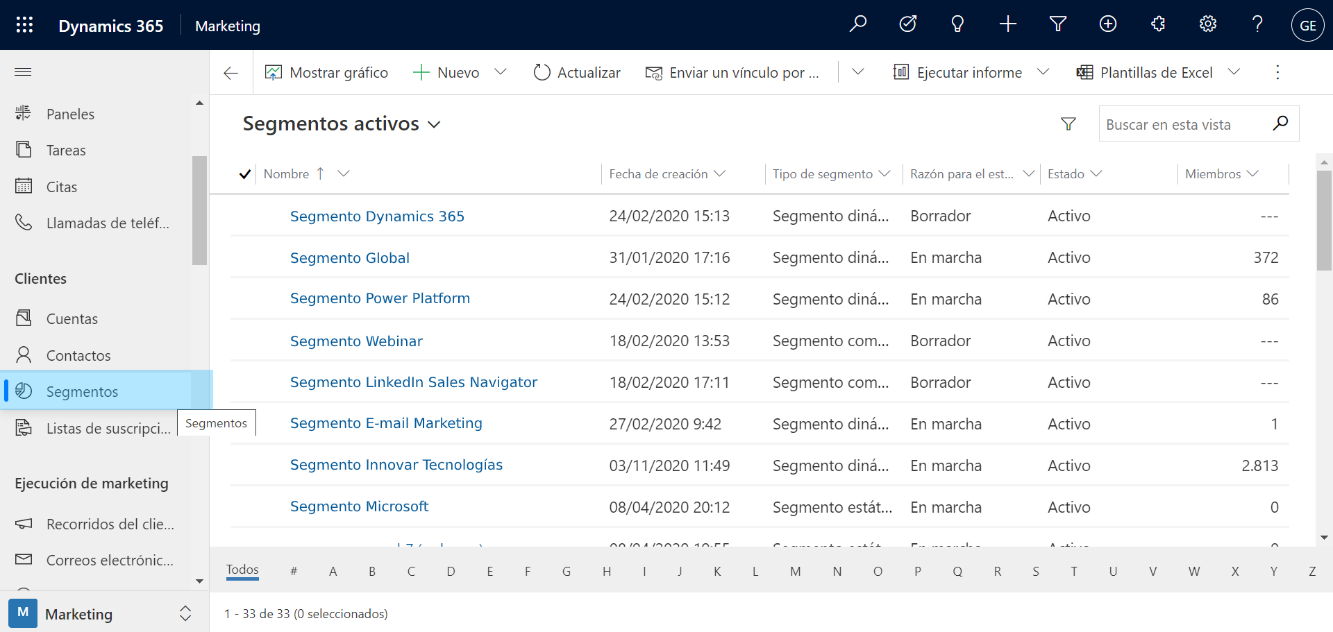 Segmentos en Microsoft Dynamics 365
