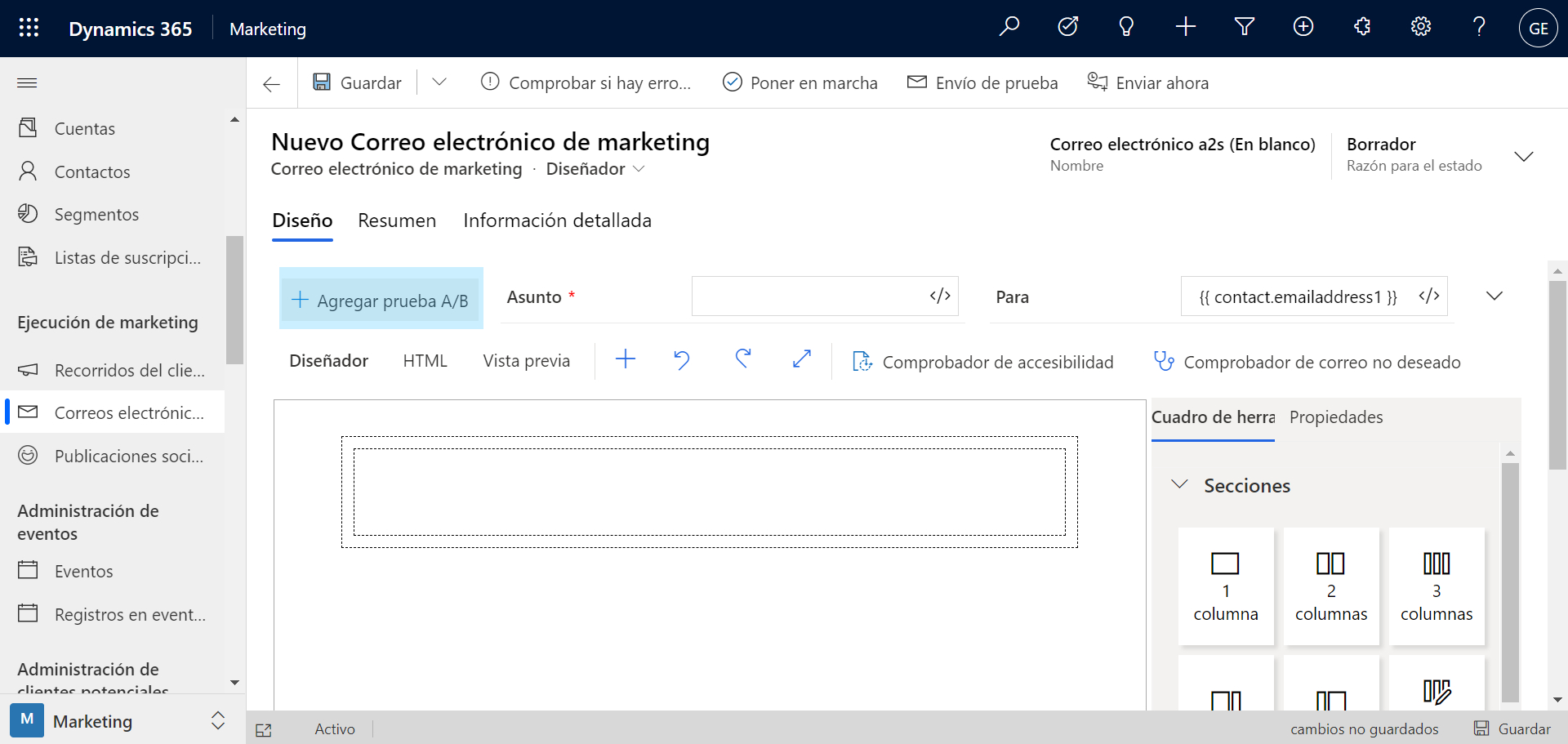Test A/B de emailing con Dynamics 365