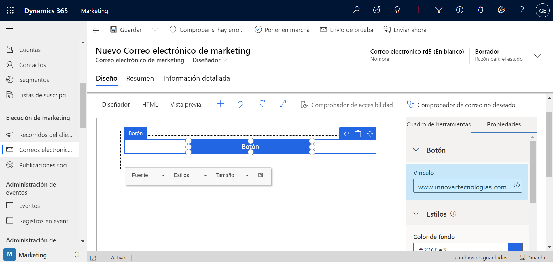 cómo incluir botones y CTAs en emailing con Dynamics 365