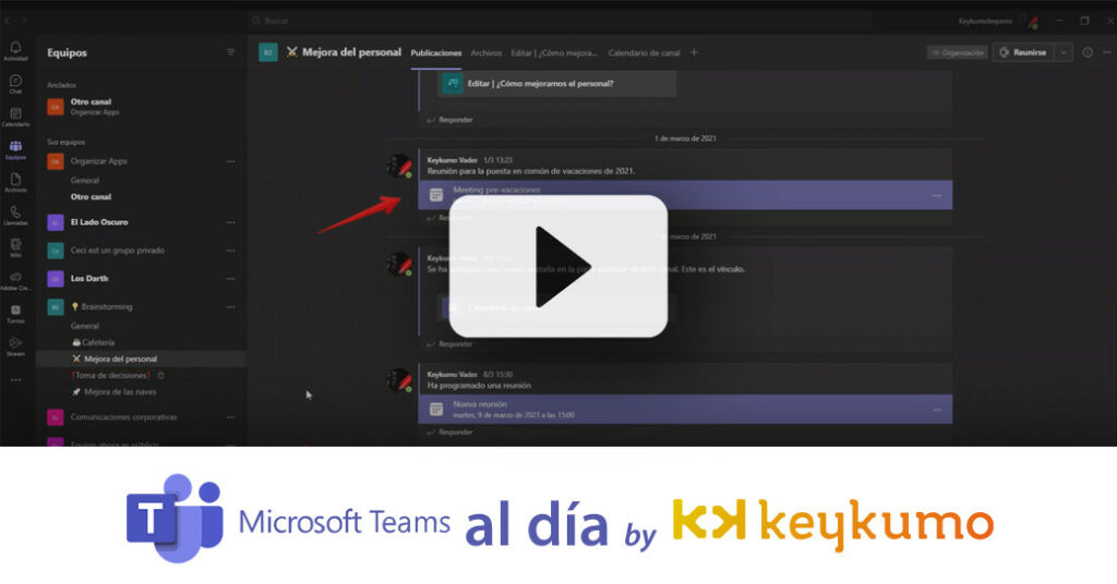 Cómo crear una reunión rápida en el calendario compartido del canal