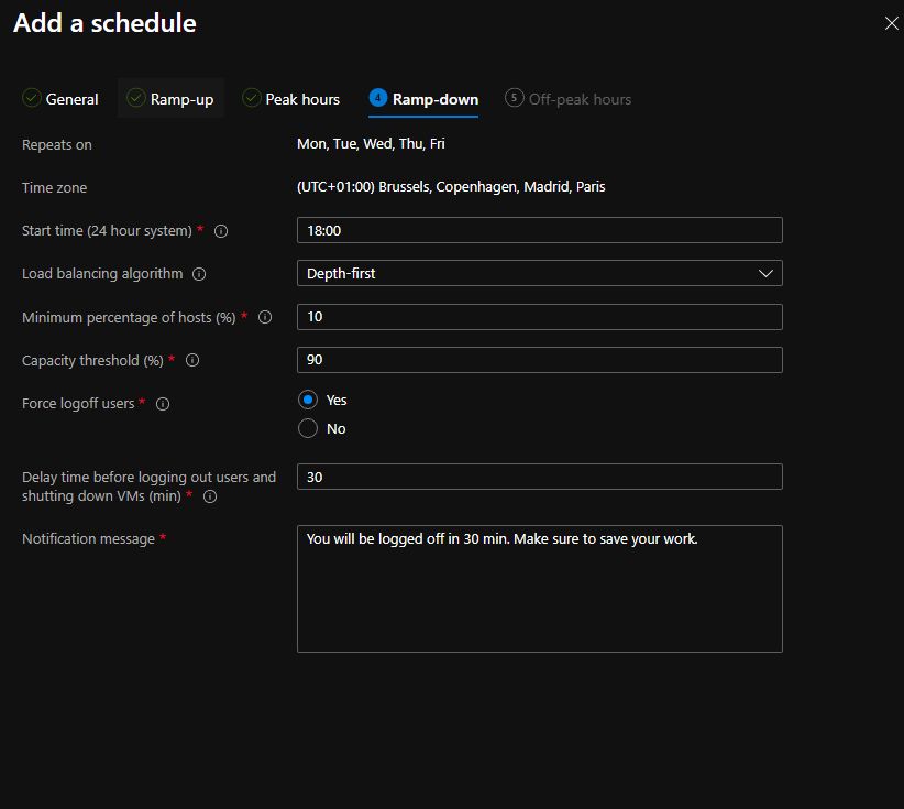 Ramp Down en Azure Virtual Desktop