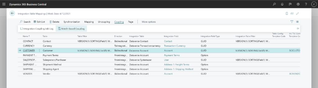 Sincronización de Business Central y Dataverse