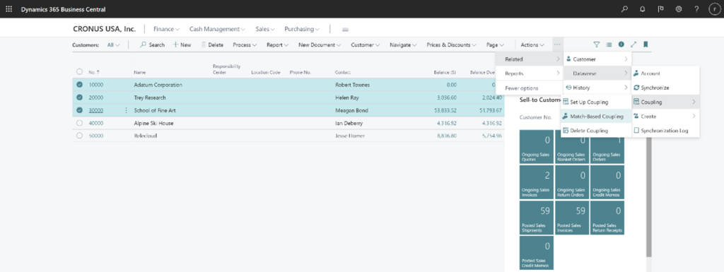 Sincronización de Business Central y Dataverse