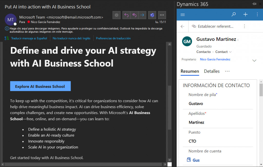 Integración de Dynamics 365 y Outlook